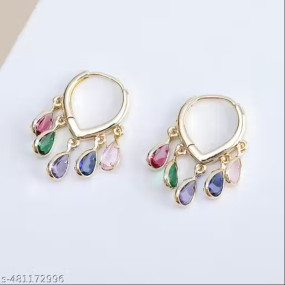 Caria Jewellery Gold‑Tone huggie hoops with multicolor teardrop charms