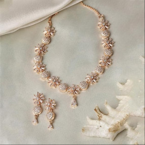 Plated Silver Toned White American Diamond Studded Necklace With Earring Jewellery Set For Woment and Girl