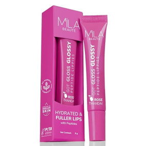 Mila Beauté Peptide Lip Gloss Balm I With SPF & Hyaluronic Acid I Plump & Fuller Lips I Hydrating & Shiny Lip Balm Non Sticky I Highly Pigmented I Soft & Nourished Lips - Rose Thandai