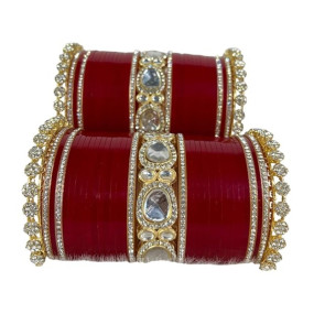 Kundan Chooda Set for Brides, Women & Girls | Alloy Metal Kada with Kundan Stones | Acrylic Plastic Chooda Bangles