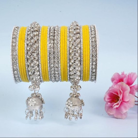 Women's Alloy Gold Plated with Jhumki Fashion Antique Stones Wedding | Bridal| Anniversary Gift Brass Bangles Set