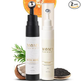 Mom's Therapy Herbal Eyebrow Growth Oil + Nail Oil for Nail and Cuticle - Roll-On Combo (15ML Each) Infused w/Castor & Vitamin E for Thicker Brows & Lavender, Orange & Tea Tree for Nourished Cuticles