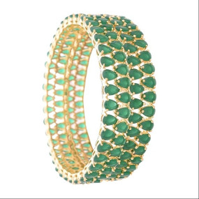 Ratnavali jewels Beautiful CZ/AD Studded Gold Plated Traditional Green Emerald American Diamond Bangles Set for Women Wedding (RVA530G)