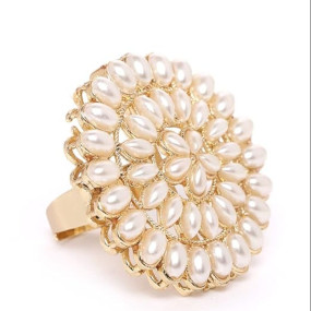 ZAVERI PEARLS Gold Tone Pearls Flower Ethnic Adjustable Finger Ring For Women-ZPFK9537