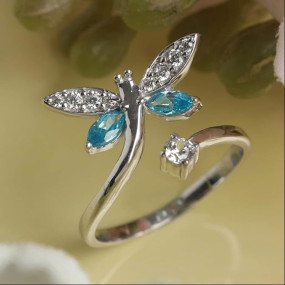 CLARA 925 Sterling Silver Butterfly Open Ring | Size Adjustable, Rhodium Plated, Swiss Zirconia | Gift for Women & Girls