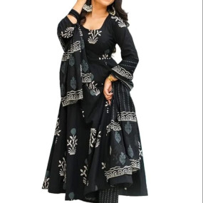 Women Printed Anarkali Kurta and Pant with Dupatta Set