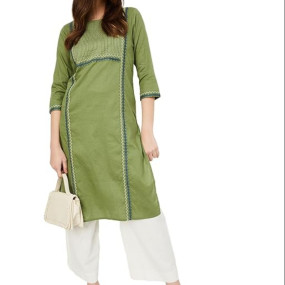 Women's Cotton Blend Regular Fit A Line Kurta