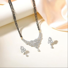Fashion Jewelry Mangalsutra Set for Women: Gold & Rhodium Plated Timeless Elegance Mangalsutra Necklace Set with White Crystals- Tradition & Modernity for Women-OSAKMS008-IRWE NKER
