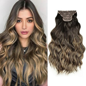 Highlight Golden Brown Clip in Hair Extensions for Women Natural Blends Well Curly Wavy Hair Extensions for Women Clip