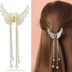 ANNACREATIONS Latest Korean Fashion Style Metal Hair Claw Jaw Clamp Clips Hair Clutcher Hair Clip Hair Pin Hair Accessories For Women & Girls (Pack Of 1,white & gold)