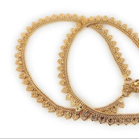 One Gram Gold Plated & Brass Stylish Anklets Kolusu Payal Ghungroo for Women & Girls (10.5 Inch)