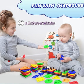 KESI ORNAMENTS Montessori Puzzles for 1-3 Year Olds - Shape Sorter & Stacking Toys for Toddlers - 5cm, 3 Piece Shape Sorting Toy