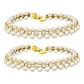 Traditional Gold Plated Kundan Pearl Payal Anklets Jewellery for Women & Girls
