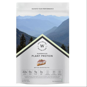 Wellbeing Nutrition Organic Vegan Plant Protein Isolate Powder | 22g Protein, 5g BCAA, 3g Fiber Pea & Brown Rice Protein, Superfoods, Digestive Enzymes | Easy to Digest, British Banoffee Pie, 500gm