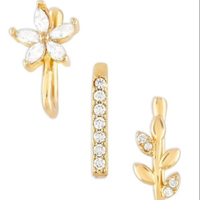 Set of 3 Gold Tone Cubic Zirconia Contemporary Brass Clip On Nose Pins For Women-ZPFK17365