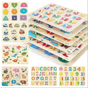 Kidology Wooden Puzzle Board Set for Kids, Montessori Toys For Toddler, Brain Development toys, With Alphabet, Numbers, Shapes, Animals, Vehicles & Dinosaurs Preschool Puzzle Toy Toddlers Age 2+ Years