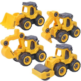 Toyshine Take Apart Toy 4 Pack - DIY Construction Engineering Car Toy Set Kids STEM Sand Toys for Toddlers Age 3-5, Building Sandbox Toys Truck, Birthday Gifts for Boys 2 3 4 5 6 Year Old
