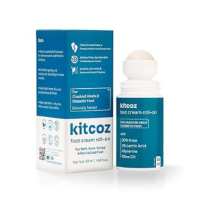 Kitcoz Foot Cream Roll On with 20% Urea, 2% Lactic Acid, Glycerine & Olive Oil for Dry Feet, Cracked Heels & Diabetic Foot | Non Sticky Formulation - 50ml