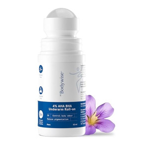 Be Bodywise 4% Aha Bha Underarm Roll On 50ml | 2% Lactic Acid, 1% Mandelic Acid, 1% Salicylic Acid | Controls Odour & Reduces Pigmentation | 0% Alcohol & 0% Aluminium | Flora Fragrance