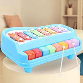 Storio 8 Tone Xylophone Learning Toys Kids Educational Knock Playing 2 in 1 Colorful Plastic Percussion Piano Toy (Multi Color)