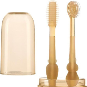 RuRi Set Baby Toothbrush Infant Degree Cleaning Dental Care Silicone Baby Tongue Brush Toothbrush Kit Bath Toys for Infants Toddler