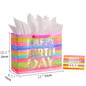 MAKABEE 13" Large Birthday Gift Bag (32cm* 12cm* 26cm) with Tissue Paper and Greeting Card – Colorful Gift Bag for Kids, Women, or Mom’s Birthday Durable Paper Carry bags with Tissue & Message card, Party favor Gifting Covers (Large-Multicolor, Pack of 4)