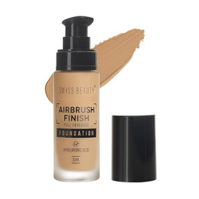 Swiss Beauty Airbrush Finish Full Coverage Foundation | Full Coverage Up To 8 Hours | Waterproof & Lightweight | Natural Matte Finish | Long-Lasting Wear | Enriched with Hyaluronic Acid | For All Skin Types | Dermatologically Tested | Shade- 05 Caramel Be