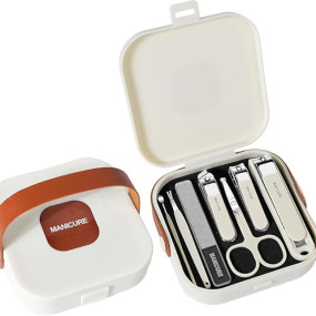 SHOPPOSTREET Nail Clippers Set 7 Pieces Stainless Steel Professional Grooming Kits, Fingernail and Toenail Clipper Cutters with Luxurious Travel Case Nail Care Tools Manicure Pedicure Kit (Beige)