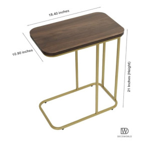 DECOWORLD Premium Metal Side Table with Wooden Top - Living Room, Bed or Sofa Side Stand (Golden)