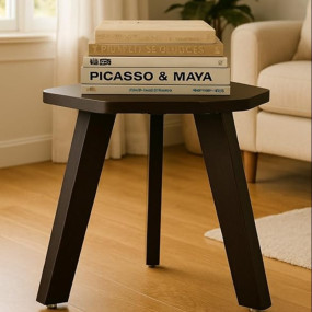 SBF Furniture Wood Mini Hexagonal Side Table, 30 cm, Matte Finish, Modern Minimalist Design, 3 Angled Legs (Accasiya Brown)