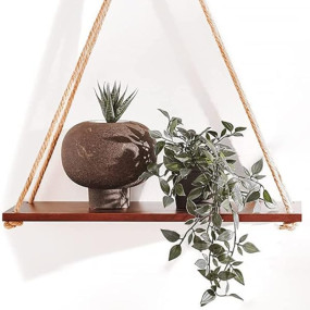UHUD CRAFTS Hanging Shelves - Adjustable Rope Hanging Shelf, Wall Hanging Decor, Lightweight, Premium Wooden Shelf, Hanging Plant Shelf for Bedroom and Living Room (1 Pcs)
