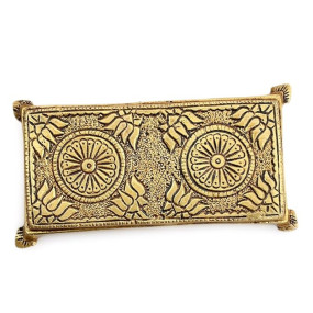 AargKraft Brass Pooja Mandir Chowki Peetha Peeta God's Stool - Puja Articles Length - 4.2" Inches (Small), Religious