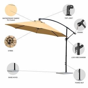 7 star DECOR 9ft Side Pole Umbrella with 40kg Base Waterproof UV Protected Wind Resistant Outdoor Sunshade for Garden Terrace Cafe Resort (Beige)
