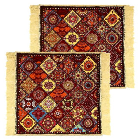 Kuber Industries Velvet Prayer Mat | Meditation Carpet | Pooja Aasan | Rangoli Square Prayer Mat | Small | Pack of 2 | Multicolor