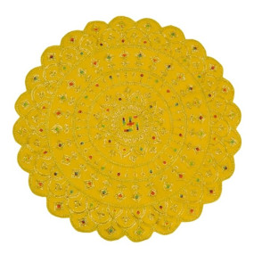 Divineaasan Pooja Aasan for Mandir Home Temple Idol Placement | Velvet Designer Puja Altar Cloth Mat Home Office Base Chowki | Festivals & Daily Rituals (65 cm, Yellow)