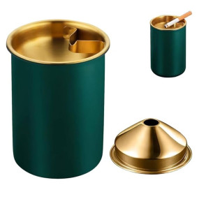 HASTHIP® Stainless Steel Ashtray, Green Windproof Ashtray with Funnel Lid, Car Ash Tray Table Ash Tray for Home Office, 3.9 x3.9 x3.9 inches (Green)