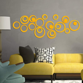 EHKO Removable 3D Acrylic Crystal Circles Rings Dots Wall Decals Peel Stick DIY Home Art Decor Acrylic Wall Stickers Murals for Children's Bedroom Living Room TV Background Wall Decorations Yellow