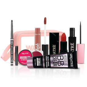 Orgatre Festive Gift for her Beauty Makeup Kit set for Gifting – Eye Kajal, Lip & Cheek Tint, Liquid & Bullet Lipstick, MoodBliss Eyeliner, BB Cream – 6-in-1 Festive Makeup Combo for Eyes, Lips & Face