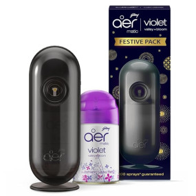 Godrej aer Matic Kit (Machine + 1 Refill) - Automatic Room Fresheners with Flexi Control Spray | Violet Valley Bloom | 2200 Sprays Guaranteed | Lasts up to 60 days (210ml)