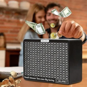 BELOXY Money Saving Box for Kids and Adults | Wooden Money Bank with Lock | Big Size Piggy Bank 2 Lakh Target | 1 Lakh Saving Box with Numbers | Undiyal Hundi Pig (1 Lakh Plastic Money Saving Box)