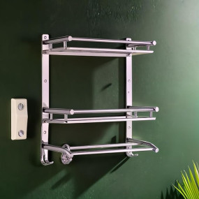Hindware Bathroom Accessories 3-Layer Multi-Purpose Shelf | Made of Stainless Steel | Foldable & Convenient | Space Saving