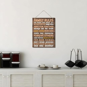 ZPPRJF Family Rules Sign, Inspirational Wooden Wall Plaque, Brown, Rustic Style, Small