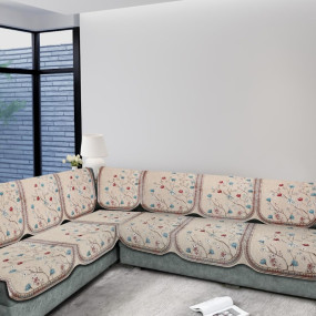 MULTITEX L Shape Cotton Sofa Cover Set for Living Room - Printed Sofa Back Slip Covers Panels 3 and 2 and 1 Seater Cover for Long Sofa Cover - Premium Stylish Slip Protector (Cream)