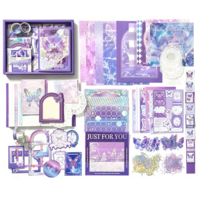 SVULINT Paper Vintage Big Size Aesthetic Scrapbook Kit, Scrapbooking Supplies Kit with Bullet Junk Journal,Stationery,A6 Grid Notebook Journaling Gift Set (Purple Butterfly)