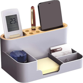 IMPRONOW Desk Organizer Stationary Storage Holders Pen-Pencil, Sticky Note, Mobail, Remote, visiting card, Paperclip stand Multi-Functional Study Table Desk Accessories Stand for Home/Office - White